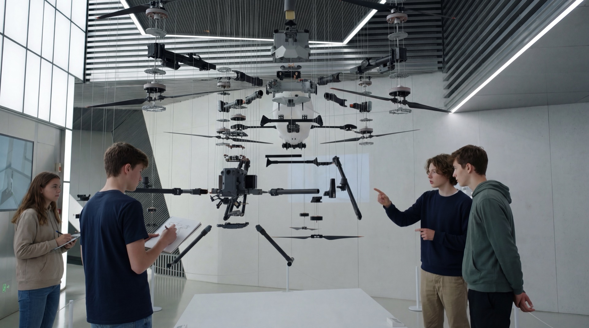 Students exploring drone technology lab